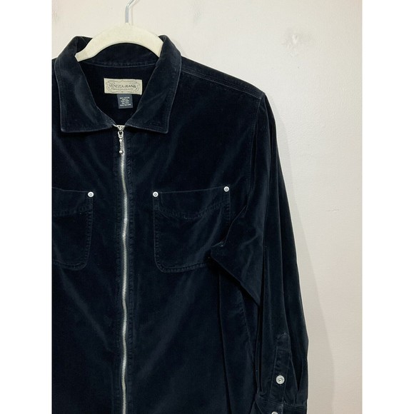 VTG Womens Velour Jacket 18/20 Black 90s Y2K Full Zip Pockets Goth Grunge Retro - Picture 2 of 7